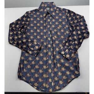VINTAGE Zayre Shirt Mens Size Medium 15-15 1/2 Blue Button Up Nylon Long Sleeve
